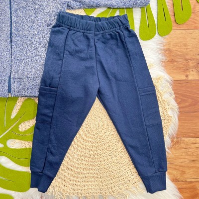 Conj. Jaqueta de Pelinho com Capuz e Calça de Moletom - Azul Marinho